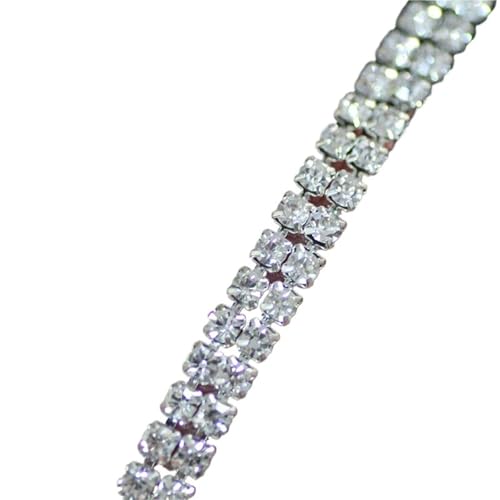 Kristall-Strasssteine, geschlossene Kette, Kristallglas, Strassverzierung, Silberbasis, Strassstein für Kleidungsstücke, Hochzeitskleid, Heimdekoration, zum Nähen von Schuhen (2 Reihen) von GMVZGQW