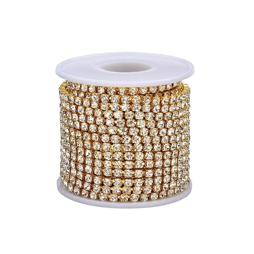 Kristall-Strasssteine, geschlossene Kette, goldfarben, dichte Strass-Kette, Besatz, klare AB-Glassteine, Kristall-Applikationen zum Basteln zum Nähen von Schuhen (goldfarbene, klare Steine, SS8) von GMVZGQW