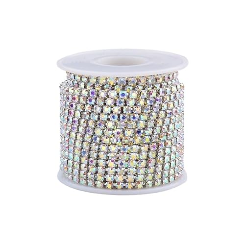 Kristall-Strasssteine, geschlossene Kette, goldfarben, dichte Strass-Kette, Besatz, klare AB-Glassteine, Kristall-Applikationen zum Basteln zum Nähen von Schuhen (silberfarbene AB-Steine, SS16) von GMVZGQW