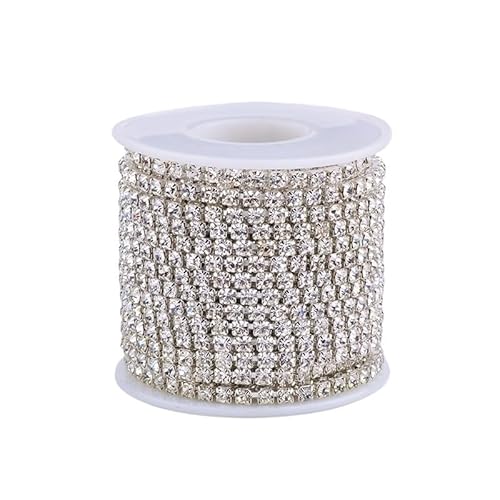 Kristall-Strasssteine, geschlossene Kette, goldfarben, dichte Strass-Kette, Besatz, klare AB-Glassteine, Kristall-Applikationen zum Basteln zum Nähen von Schuhen (silberfarbene klare Steine, SS16) von GMVZGQW