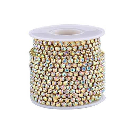 Kristall-Strasssteine, geschlossene Kette, goldfarben, dichte Strasskette, klare AB-Glassteine, Kristall-Applikationen zum Basteln zum Nähen von Schuhen (goldene AB-Steine, SS4.5) von GMVZGQW