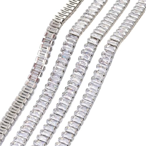 Kristall-Strasssteine, geschlossene Kette, rechteckig, quadratisch, Zirkonia, Kristall, Strass, goldfarbene Silberbasis, Strasssteine, Tassenbesatz für Dekoration zum Nähen von Schuhen (Silberbasis Kristall-Strasssteine, geschlossene Kette, rechteckig, quadratisch, Zirkonia, Kristall, Strass, goldfarbene Silberbasis, Strasssteine, Tassenbesatz für Dekoration zum Nähen von Schuhen (Silberbasis von GMVZGQW