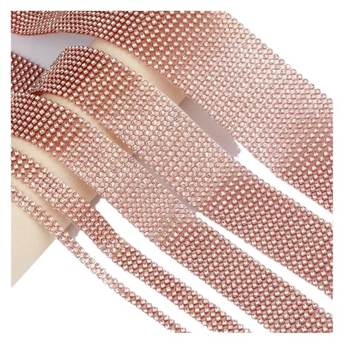 Kristall-Strasssteine, geschlossene Kette, rotgoldenes Strassband, Roségold-Basis, Kristall-Strassband, zum Aufbügeln, Kleider, Basteln zum Nähen von Schuhen (5 Reihen x 1,2 m) von GMVZGQW