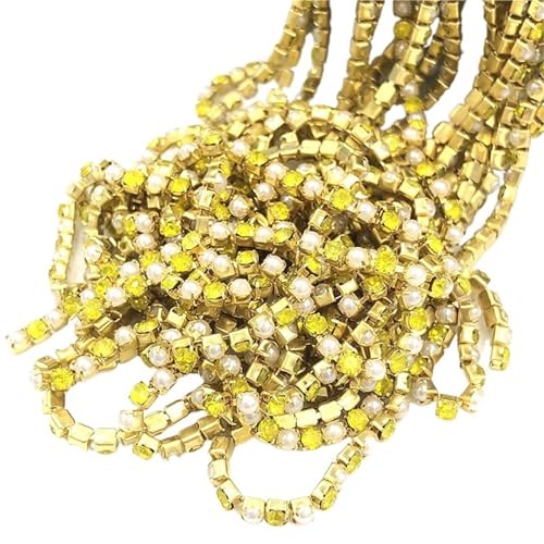 Kristall-Verschlusskette mit goldener Basis und Kristallperlen mit Kralle zum Nähen an Schnittkette, Hochzeitskleidungszubehör für Nähschuhe von GMVZGQW