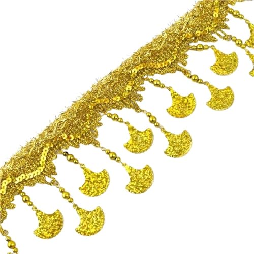 Nähbesatz mit Pompons 1-5 Meter Gold Silber Spitze Borte Dekoration Tanzkleidung Nähen für lateinamerikanisches Kleid (Gold 3, 10cm, 10m) von GMVZGQW