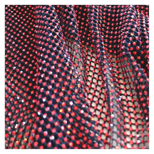 Netzstoff mit Strasssteinen zum Nähen, Netzstoff, Spitzenstoff mit funkelnden Steinen, viele Farben, 0,5/1 m (schwarze, rote Steine, 1 m) von GMVZGQW