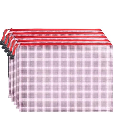 Netztasche A3/A4/A5/A6, Netz-Reißverschlusstasche, Dokumententasche, wasserdicht, Reißverschluss, Aktenordner, Schule, Bürobedarf, Federmäppchen, Kosmetik, Make-up-Tasche für Reisen (Rot, A6 (12 x 16 von GMVZGQW