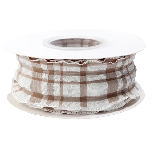 Plisseeband aus Polyester, bunt, kariert, für Blumen, Geschenkverpackungen, DIY, Kleidung, Heimdekoration, 9,1 m (braun, 2,5 cm) von GMVZGQW