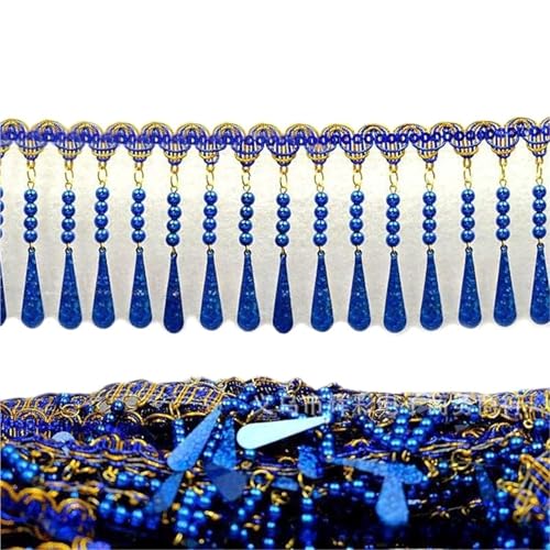 Quasten-Nähbordüre, 3/9 m, Wassertropfen, Pailletten, DIY-Perlen, Spitzenbesatz, Quaste, Fransen, Bühnenkleidung, Vorhang, Hochzeitskleid, Zubehör für lateinamerikanische Kleider, Dunkelblau, 9 m von GMVZGQW