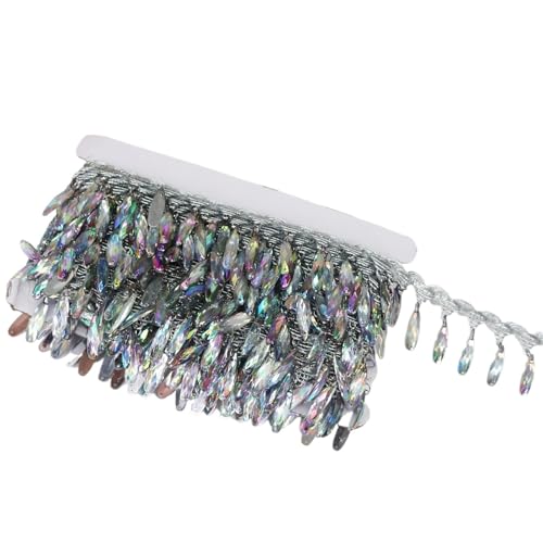 Quasten-Nähbordüre, 9,1 m, 4 cm, Quaste, Spitzenkette, Strass-Dekoration, Fransenquasten, Band, Kleidung, Kleid, Kopfbedeckung, Nähzubehör für lateinamerikanische Kleider (Silber) von GMVZGQW