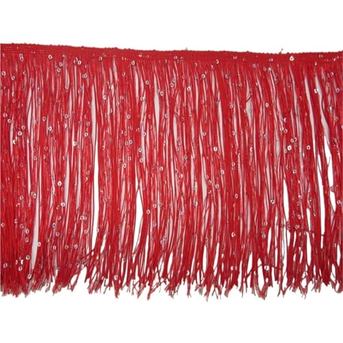 Quasten-Nähbordüre, Fransenband, Spitze, Quaste, Band, Nähen, lateinisches Kleid, Bühnenkleidung, Vorhang, DIY, Nähzubehör, Pailletten, Fransenborte für lateinisches Kleid (rot) von GMVZGQW