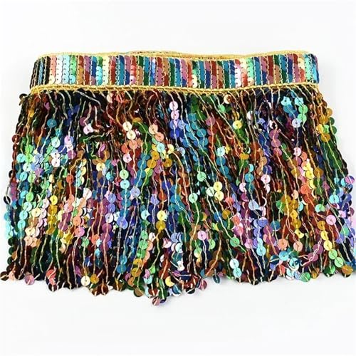 Quasten-Nähborte, 16 cm, 9 m, Pailletten-Fransen, Quaste, Spitzenband, bestickte Fransen, Latein-Tanzrock, Bekleidungsbesatz, DIY-Zubehör für lateinamerikanische Kleider, Farbe 02 von GMVZGQW