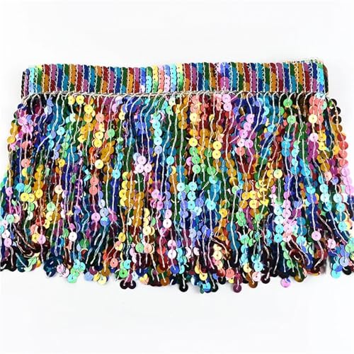 Quasten-Nähborte, 16 cm, Pailletten-Quaste, Fransen, bunte Spitzenborte für Kleidung, Kleid, Tasche, Dekoration, Trimmen, DIY, Nähzubehör für lateinisches Kleid (Farbe: 02,16 cm, 4,5 m) von GMVZGQW