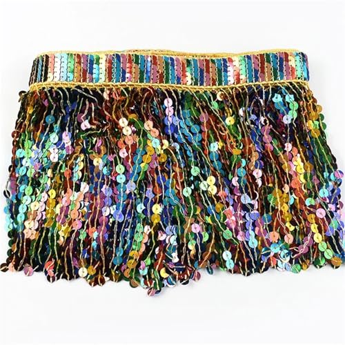 Quasten-Nähborte, 16 cm, Pailletten-Quaste, Fransen, bunte Spitzenborte für Kleidung, Kleid, Tasche, Dekoration, Trimmen, DIY, Nähzubehör für lateinisches Kleid (Farbe: 04,16 cm - 9,1 m) von GMVZGQW