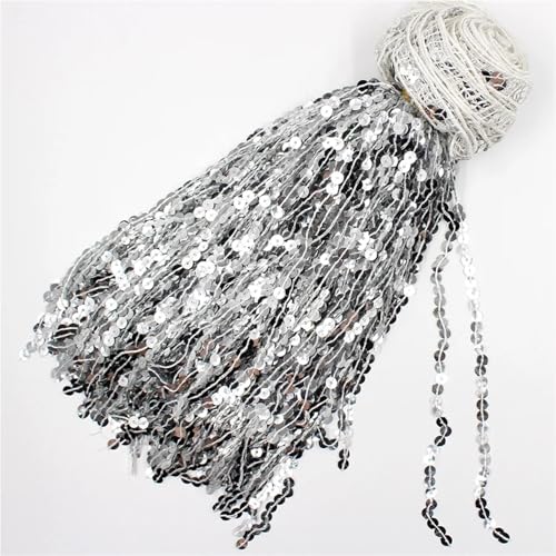 Quasten-Nähborte, 30 cm, 2 m, DIY-Fransen, Spitze, Laser-Pailletten, Quastenband, Nähen, Hochzeit, Party, lateinamerikanisches Tanzkleid, Stoffborten für lateinamerikanische Kleider (Silber) von GMVZGQW