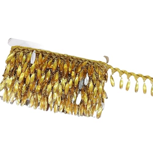 Quasten-Nähborte, 9,1 m, 4 cm, Quaste, Spitzenkette, Strass-Dekoration, Fransenquasten, Band, Kleidung, Kleid, Kopfbedeckung, Nähzubehör für lateinamerikanische Kleider, Gelb von GMVZGQW