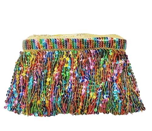 Quasten-Nähborte 16 cm x 9,1 m, Quasten-Fransen, Retro-Pailletten, Spitzenborte für Tanzkleid, Performance, Kleidung, DIY, Nähzubehör für lateinamerikanische Kleider (Stil 02) von GMVZGQW