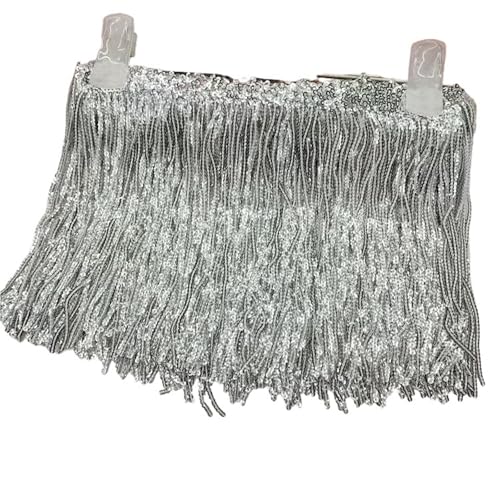 Quasten-Nähborte 17 cm, Pailletten, Fransenquaste, Spitze, Bühnenkleidungsvorhang, Dekoration, Fransen für Kleider, Kleidung, Nähzubehör für lateinamerikanische Kleider, Farbe: 07,17 cm, 2 m von GMVZGQW