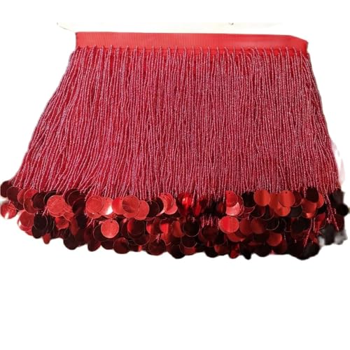 Quasten-Nähborte 18 cm breit, Rocailles-Perlen und Pailletten, Perlenfransen, Nähkleid, Vorhang, Lampenschirm, Perlenfransen für lateinamerikanische Kleider, Rot von GMVZGQW
