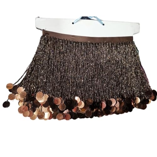 Quasten-Nähborte 18 cm breit, Rocailles-Perlen und Pailletten, Perlenfransen, Nähkleid, Vorhang, Lampenschirm, Perlenfransen für lateinamerikanische Kleider (braun) von GMVZGQW