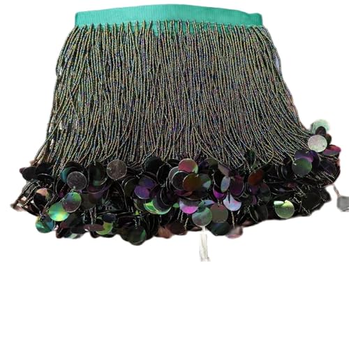 Quasten-Nähborte 18 cm breit, Rocailles-Perlen und Pailletten, Perlenfransen, Nähkleid, Vorhang, Lampenschirm, Perlenfransen für lateinamerikanische Kleider (dunkelgrün) von GMVZGQW