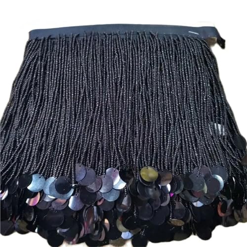Quasten-Nähborte 18 cm breit, Rocailles-Perlen und Pailletten, Perlenfransen, Nähkleid, Vorhang, Lampenschirm, Perlenfransen für lateinamerikanische Kleider (schwarz) von GMVZGQW