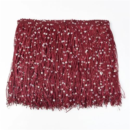 Quasten-Nähborte 20 cm, Pailletten-Fransenquaste zum Nähen, lateinamerikanisches Kleid, Spitzenbesatz, Stoff, Tanzaufführung, Taschen, Fransen, DIY-Zubehör für lateinamerikanische Kleider, Weinrot, 20 von GMVZGQW