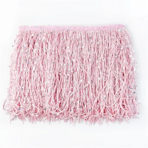 Quasten-Nähborte 20 cm, Pailletten-Fransenquaste zum Nähen, lateinamerikanisches Kleid, Spitzenbesatz, Stoff, Tanzaufführung, Taschen, Fransen, DIY-Zubehör für lateinamerikanische Kleider, Rosa, 20 cm von GMVZGQW