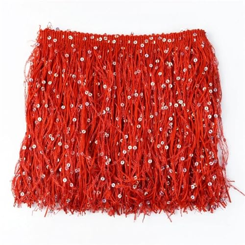 Quasten-Nähborte 20 cm, Pailletten-Fransenquaste zum Nähen, lateinamerikanisches Kleid, Spitzenbesatz, Stoff, Tanzaufführung, Taschen, Fransen, DIY-Zubehör für lateinamerikanische Kleider, Rot, 20 cm von GMVZGQW