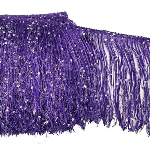 Quasten-Nähborte 20 cm, Pailletten-Fransenquaste zum Nähen, lateinamerikanisches Kleid, Spitzenbesatz, Stoff, Tanzaufführung, Taschen, Fransen, DIY-Zubehör für lateinamerikanische Kleider (lila, 20 cm von GMVZGQW