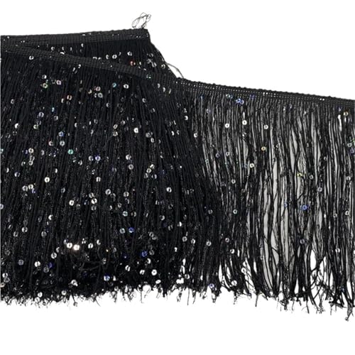 Quasten-Nähborte 20 cm, Pailletten-Fransenquaste zum Nähen, lateinamerikanisches Kleid, Spitzenbesatz, Stoff, Tanzaufführung, Taschen, Fransen, DIY-Zubehör für lateinamerikanische Kleider (schwarz, 20 von GMVZGQW