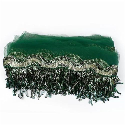 Quasten-Nähborte mit Pailletten, Quaste, Fransen, Netz, Spitzenborte zum Nähen, Performance-Rock, Hochzeitskleid, Dekorationsstoff für lateinisches Kleid, 8 cm, Dunkelgrün, 9,4 m von GMVZGQW