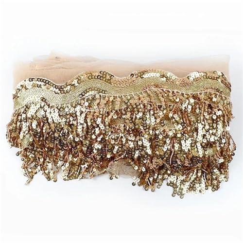 Quasten-Nähborte mit Pailletten, Quaste, Fransen, Netz, Spitzenborte zum Nähen, Performance-Rock, Hochzeitskleid, Dekorationsstoff für lateinisches Kleid, 8 cm, Muschelrosa, 2 m von GMVZGQW
