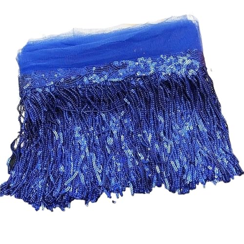 Quasten-Nähborte mit bunten Pailletten, glänzende Quaste, Spitzenbesatz, Fransen, 20 cm breit, DIY-Kleidung, lateinamerikanisches Tanzkleid, Hochzeitsband, Nähen für lateinamerikanische Kleider, Blau von GMVZGQW