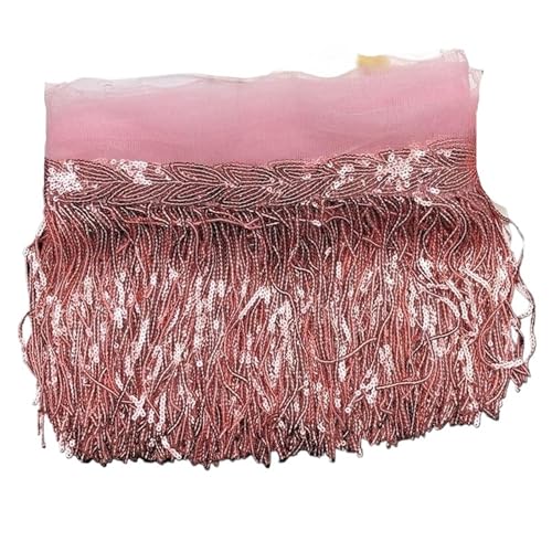 Quasten-Nähborte mit bunten Pailletten, glänzende Quaste, Spitzenbesatz, Fransen, 20 cm breit, DIY-Kleidung, lateinamerikanisches Tanzkleid, Hochzeitsband, Nähen für lateinamerikanische Kleider, Rosa von GMVZGQW
