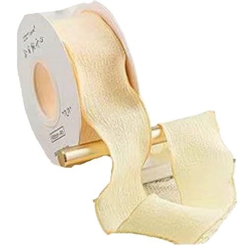 Satin-Rüschenbordüre, 1 Rolle, 9 m, Wellenrand, plissiert, Chiffonband, Geschenkverpackungsmaterial, Hochzeit, Geburtstag, Party, Blume, DIY-Dekoration, Satin-Rüschenborte (gelb, 3,8 cm) von GMVZGQW