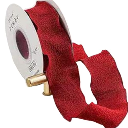 Satin-Rüschenbordüre, 1 Rolle, 9 m, Wellenrand, plissiert, Chiffonband, Geschenkverpackungsmaterial, Hochzeit, Geburtstag, Party, Blume, DIY-Dekoration, Satin-Rüschenborte (rot, 3,8 cm) von GMVZGQW
