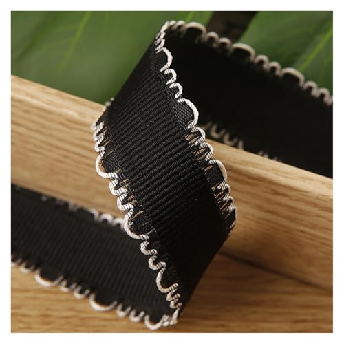 Satin-Rüschenborte, 9,1 m, Ripsband für DIY, Handwerk, Kopfbedeckung, Karten, Geschenke, Dekoration, Verpackung, Kleidung, Nähen, Materialien, Satin-Rüschenborte (Schwarz, 40 mm) von GMVZGQW