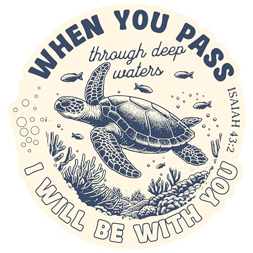 Aufnäher mit Aufschrift "When You Pass Through Deep Waters", 7,6 cm, lustige Meeresschildkröte, christlicher Jesus, Bibel, Humor, zum Aufbügeln oder Aufnähen, Stickerei, Stoffapplikation für Trucker von GNAART