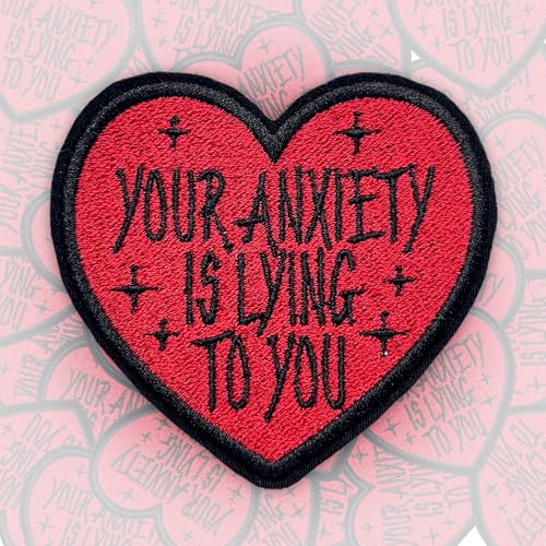 Aufnäher mit Aufschrift "Your Anxiety is Lying to You", 7,6 cm, lustiges Herz, psychische Gesundheit, Gefühle, Therapeuten, Humor, zum Aufbügeln oder Aufnähen, Stickerei, Stoffapplikation für Trucker Aufnäher mit Aufschrift "Your Anxiety is Lying to You", 7,6 cm, lustiges Herz, psychische Gesundheit, Gefühle, Therapeuten, Humor, zum Aufbügeln oder Aufnähen, Stickerei, Stoffapplikation für Trucker von GNAART