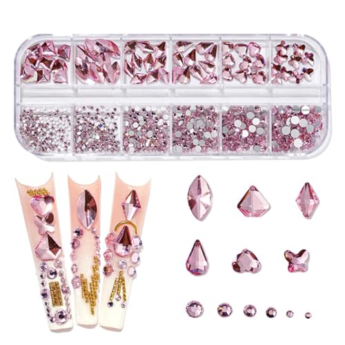 GNALIA 1 Bilder Kristall Nagel Steine Nagelsteine Gelnägel Für Glanz Nail Art Make Up Diy Dekoration(Pink) von GNALIA