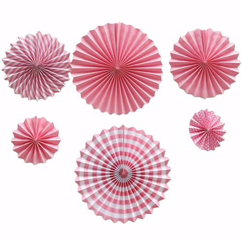 GNHG Geburtstagsdeko Blau, Partydeko, Seidenpapier Pompoms,6 Stück Papier Fans Fächer und Wabenbälle Dekorpapier Kit für Geburtstag Hochzeit Baby Dusche Parteien（Pink） von GNHG