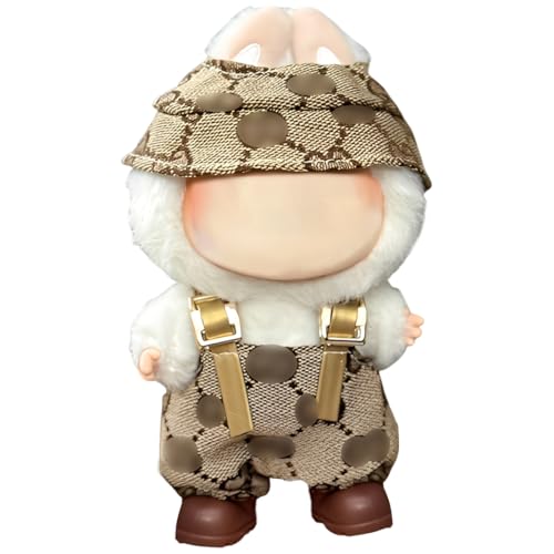 GNHG Kleidung für 17 cm große Labubu,passend für 17 cm große Puppen, 1 brauner Overall + 1 Mütze von GNHG