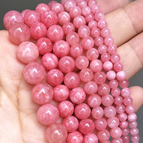 GNOXI Jadesteinperlen, natürlich, lose Abstandshalter, Perlen für Schmuckherstellung, runde Perlen, DIY-Armband, Zubehör, rosa Angelit, 8 mm (ca. 46 Stück) von GNOXI