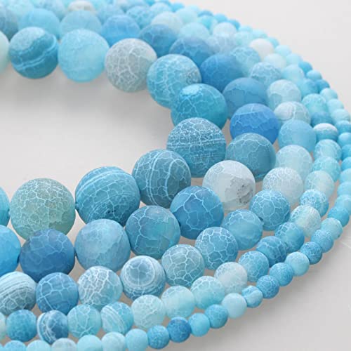 GNOXI Naturstein, himmelblau, verwitterter Achat, Schlangenhaut, rund, lose Perlen für Armbänder, Halsketten, Schmuckherstellung, 12 mm, ca. 31 Bea von GNOXI