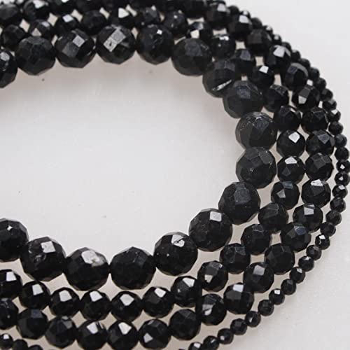 GNOXI Naturstein-Perlen, facettierter schwarzer Turmalin, kleine facettierte lose Perlen für Armband, Halskette, Schmuckherstellung, 6 mm um 62 Perlen von GNOXI