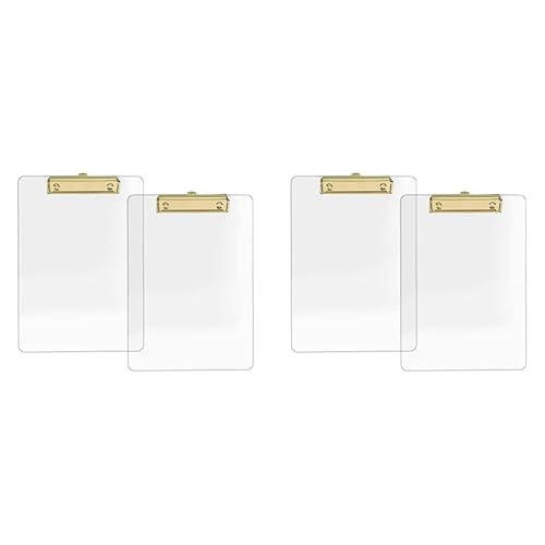 GNURBDILFO 4Er-Pack Transparentes Acryl-Klemmbrett mit Goldenem Clip, 8,8 X 12,2 A4-Letter-Format, Schul- und Heimbedarf, BüRobedarf von GNURBDILFO
