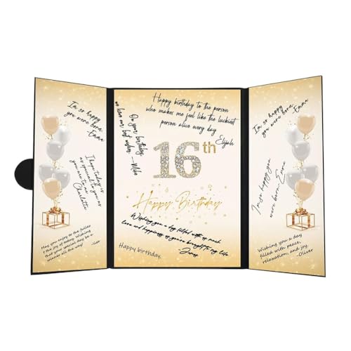 GNURBDILFO Süße Geburtstagsdekorationen in Schwarz und Gold zum 16. Geburtstag, Kreative Alternative zum Gästebuch zum 16. Geburtstag, Unterschriftenbuch zum 16. Geburtstag GNURBDILFO Süße Geburtstagsdekorationen in Schwarz und Gold zum 16. Geburtstag, Kreative Alternative zum Gästebuch zum 16. Geburtstag, Unterschriftenbuch zum 16. Geburtstag von GNURBDILFO