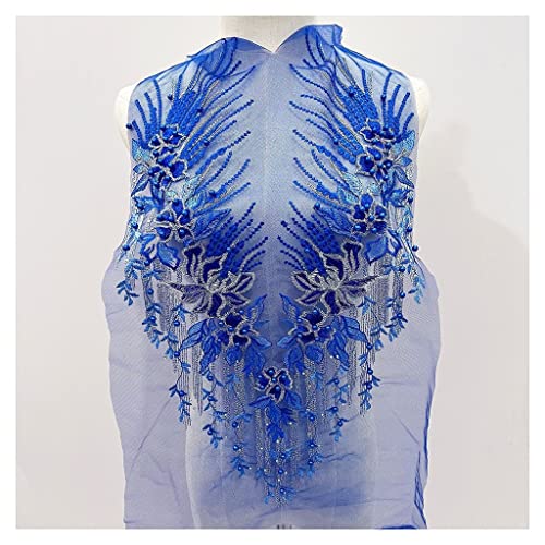 Glänzender Stickerei, Netz, Gewebe Huabian Garn 1 Stück Spitze gestickt Perlen Kragen-Applikation, DIY Hochzeit Hochzeitskleid Kopfbedeckung Spitze Bekleidungsstoff(Sapphire Blue) von GNYVZXPLQ
