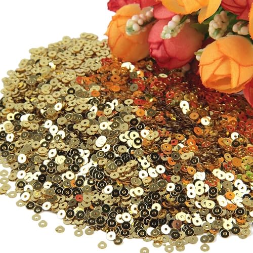 mit farbenfrohen Papierstücken, 1 Beutel Gold-Pailletten-Mix, 3–30 mm flache/becherförmige runde Pailletten, lose PVC-Pailletten, Bastelpailletten, DIY for Nähen auf Hochzeiten(Light gold,4mm) von GNYVZXPLQ